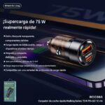 Cargador de Carro Remax 75W Tipo C Y 1 USB - Imagen 3